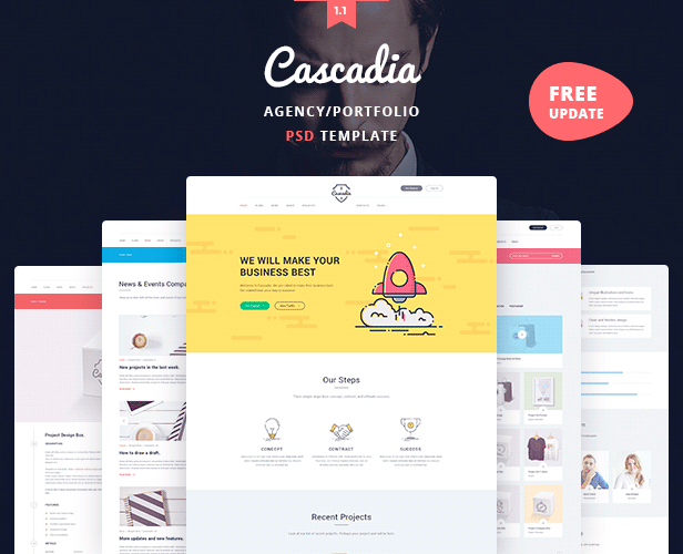 Cascadia - Multipurpose Business Agency/Personal Portfolio PSD Template - 1